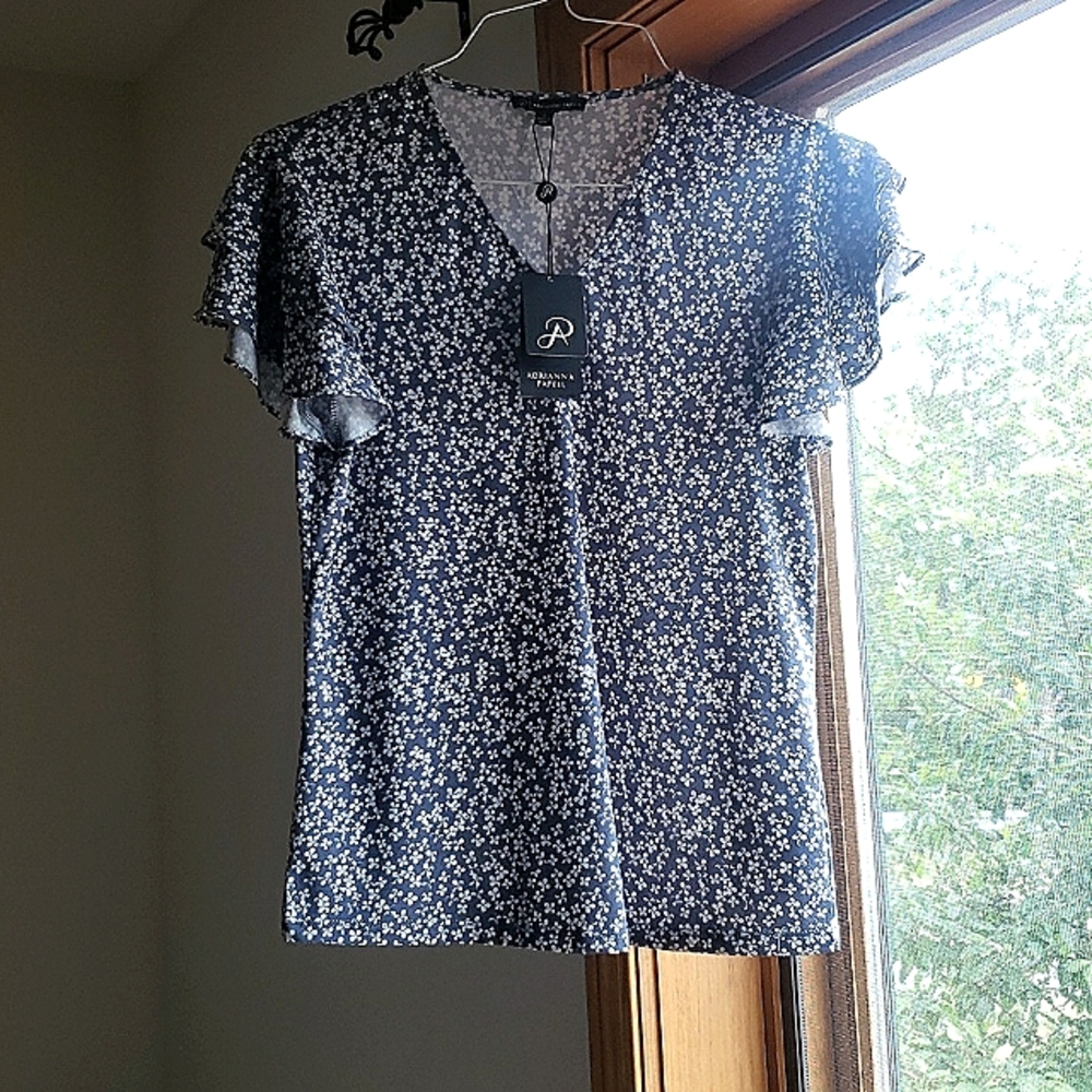 Adrianna Papell Double Flutter Sleeve Knit Top SMALL NWT